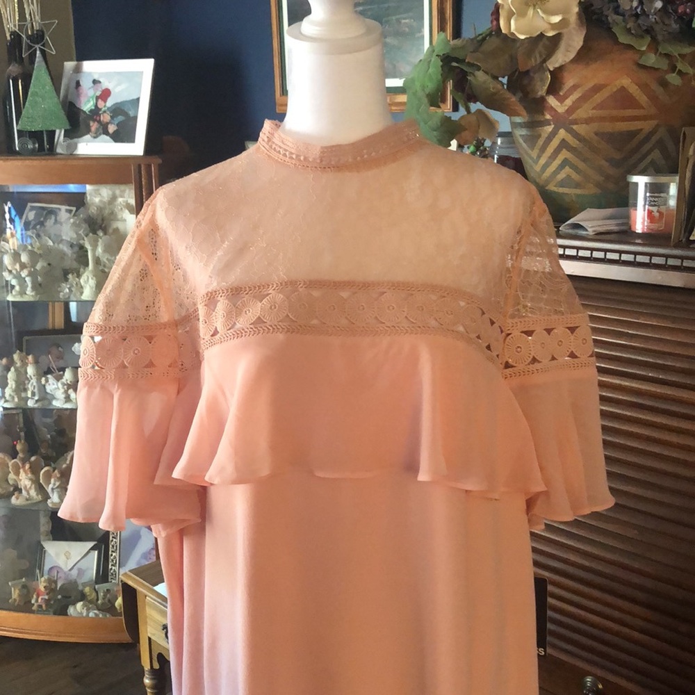Express Peach Lace Midi Dress - Picture 4 of 15